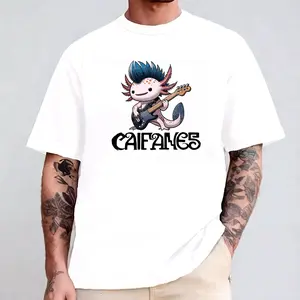 Caifanes Axolotl Guitar Rock Cartoon Comfort Color Letter Printed Tee Ring-Spun Cotton Soft-Washed T-Shirt Trendy Tops Perfect Gift