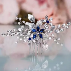 Wedding Hair Comb Blue Rhinestone Bridal Hair Accessories for Bride and Bridesmaids Wedding Hair