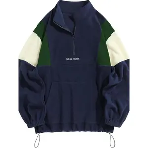 Men’s zip-up sweatshirt with collage lettering embroidery, casual loose fit, long sleeves, drawstring, stand-up collar—autumn/winter pullover for everyday wear