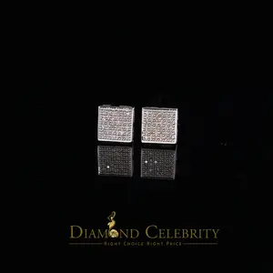 Diamond Celebrity's 10K Gold Plated silver White Silver 0.20ct Diamond Stud Men’s Square Earrings