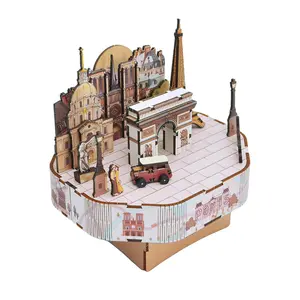 Creative Paris Music Box 3D Puzzle Landmark Souvenir Handmade DIY Assembly Gift Wooden