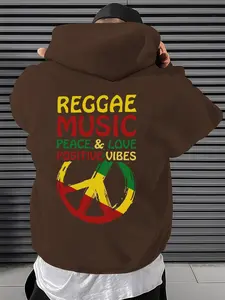 Men's Hooded Sweatshirt with Reggae Music Cultural Symbol Print, Street Style Fitted Pullover, Casual Daily Wear, Durable Material