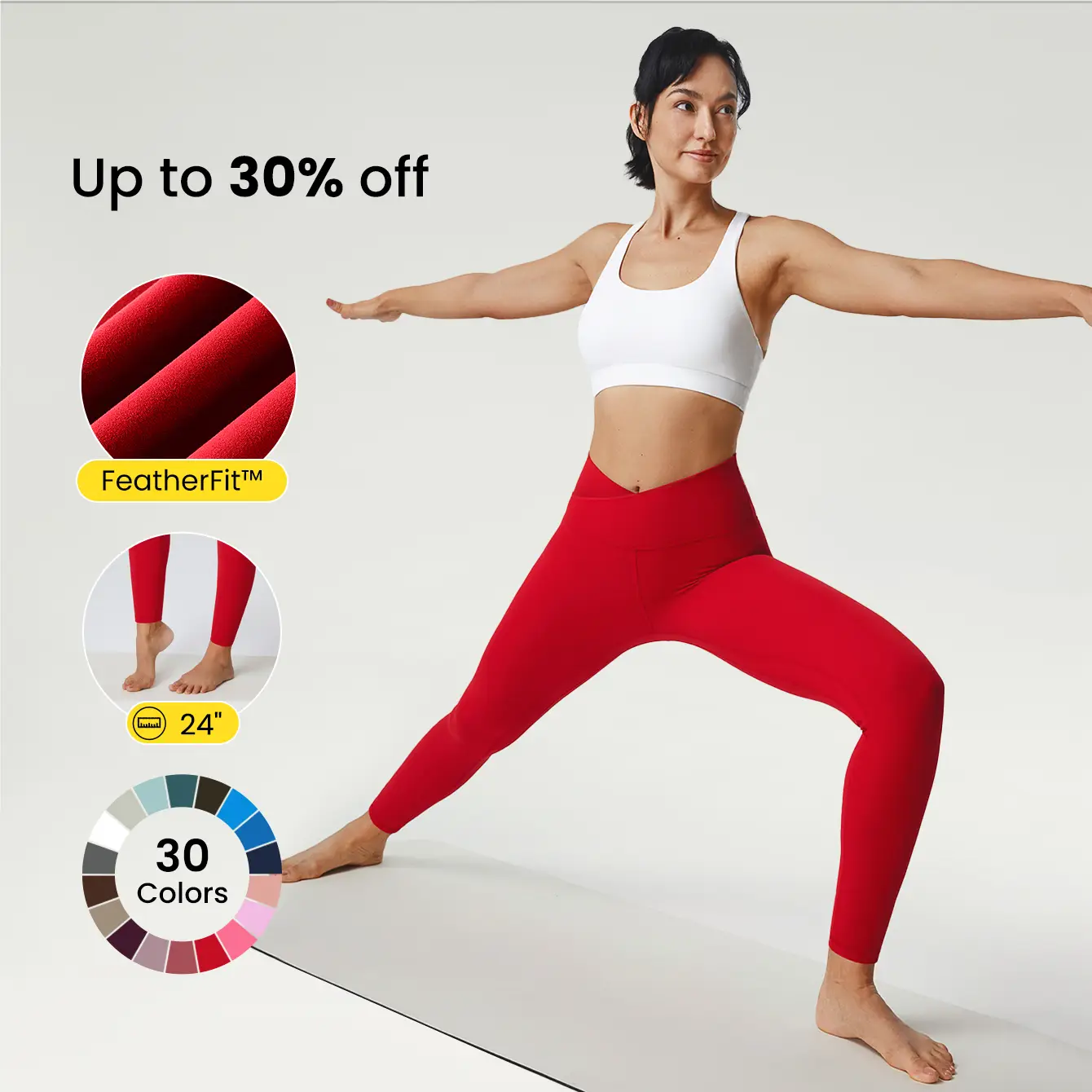 GLOWMODE 24" FeatherFit Crossover Yoga Leggings Buttery Soft High Stretch Gym