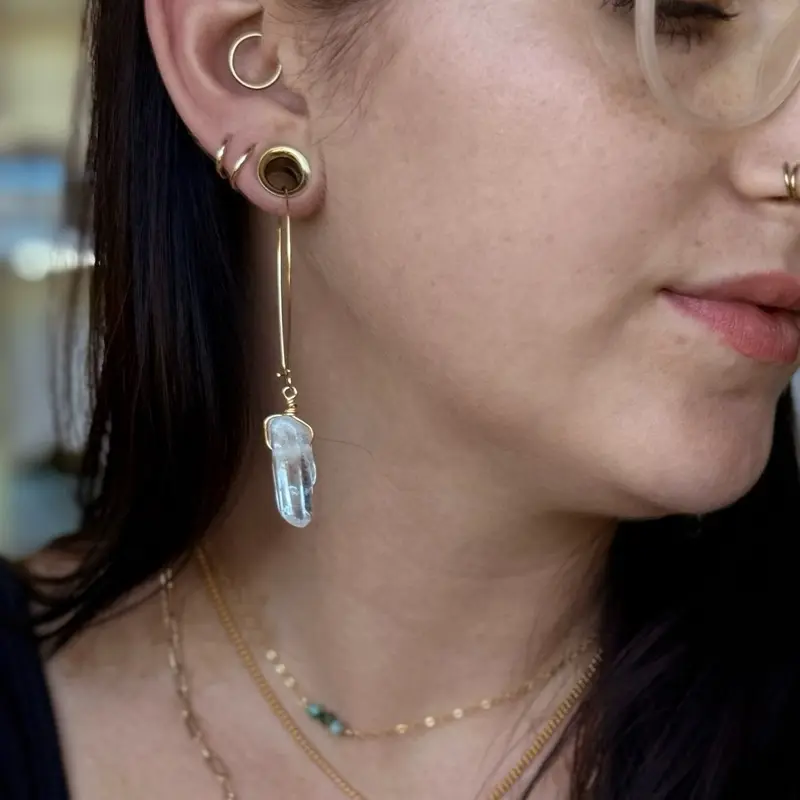 Made by Adelaide Clear Quartz Crystal Dangle Earrings for Plugs