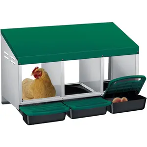 3-Hole Chicken Nesting Boxes for Farm,Corrosion-Resistant Metal Nesting Boxes with Egg Collection Tray,Wall Mount/Freestanding Poultry Laying Boxes for Chicken Coops and Hens,Green