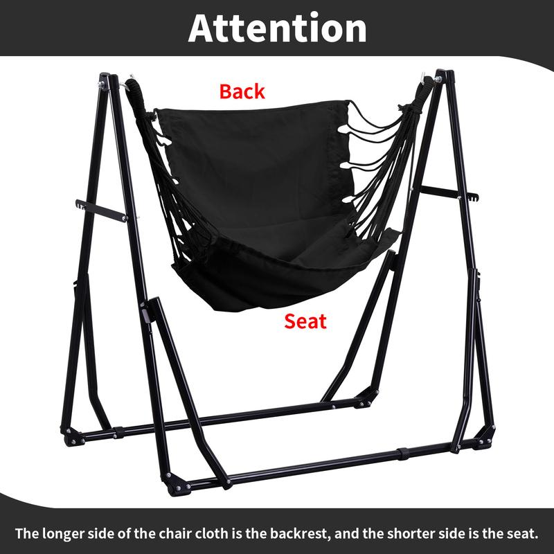 【Autumn Sale】GDY Hammock Life Double Fabric Hammock Chair with Stand Black Max 450 lbs Capacity for Hammock Camping Outdoor Lounge Modern Aesthetic Design Minimal Portable Compact Easy Setup Carabiners Included
