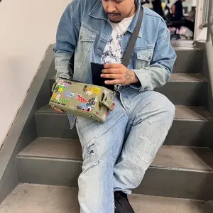 Urban Street Style Graffiti Messenger Bag, Embroidered Crossbody Backpack, Men's Unique Shoulder Bag, Large Capacity Multi-Functional, Daily Commute, Gift Idea