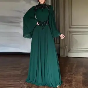 New women's Middle Eastern lace-trimmed long gown evening dress for Autumn/Winter 2025 Can be used with a raincoat