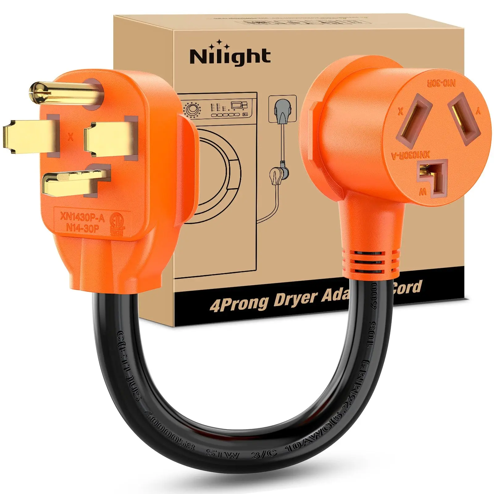 Nilight 30 Amp to 30 Amp 4 Prong  Dryer Adapter Cord