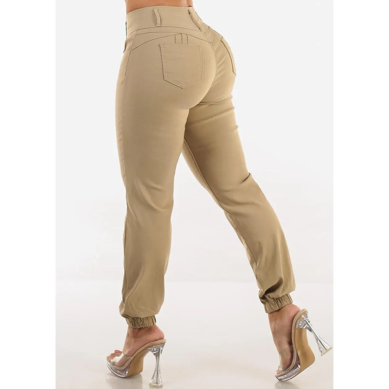 Women’s High Waist Khaki Jogger Pants, Push Up Hyper Stretch Skinny Fit Pants with Elastic Cuffs – MX JEANS by ModaXpress