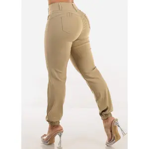 Women’s High Waist Khaki Jogger Pants, Push Up Hyper Stretch Skinny Fit Pants with Elastic Cuffs – MX JEANS by ModaXpress