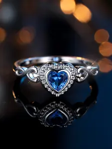 Luxury Treasure Blue Love Heart Ocean Heart Infinity Symbol Silver Women's Ring Ladies Haute Sense Jewellery Gift Party Jewellery Engagement Ring