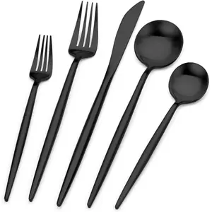 Matte Black Silverware Set, Stainless Steel Satin Finish, Flatware Cutlery Set for 4, 20- Spoons and Forks Kitchen Utensil Set, Dishwasher Safe (Matte Black, 20 P)