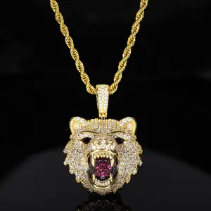Brand New Roaring Bear Pendant: A Dazzling, Crystal-Encrusted Bear Head Necklace. Featuring a Trendy, Edgy Style Suitable for Both Men and Women—The Ultimate Choice for Hip-Hop Jewelry Enthusiasts.