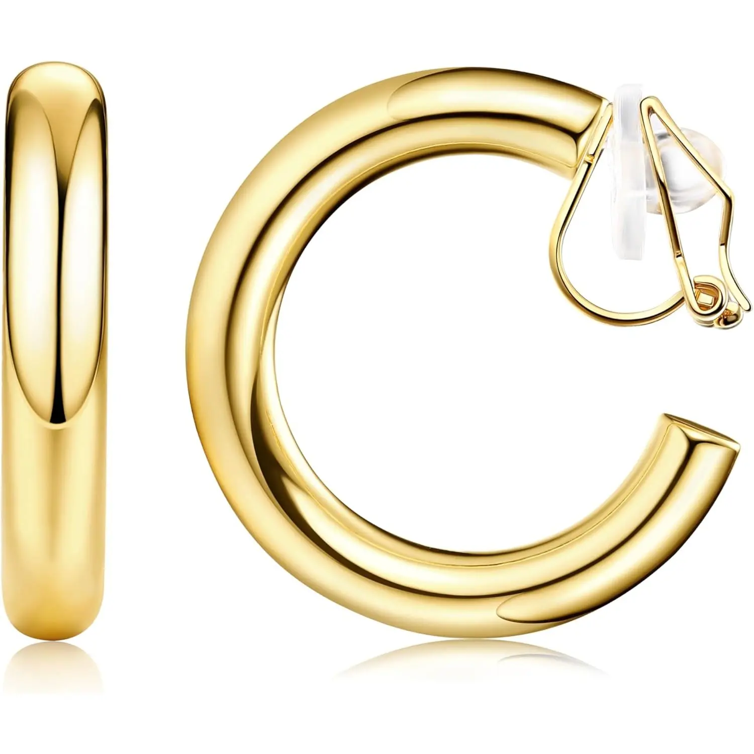 FIASASO Women's Hypoallergenic Non-Pierced Clip-On Hollow Hoop 30mm Earrings with Detachable Clips, Twisted Look & Chunky Design for Daily Wear Fashion Jewelry