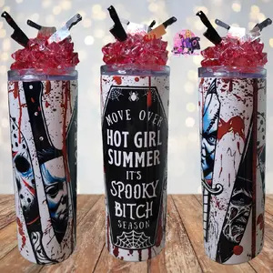 20 oz Spooky  Halloween Ice Tumbler with Removable Magnetic Lid and Metal Straw - Drinkware, Bottle