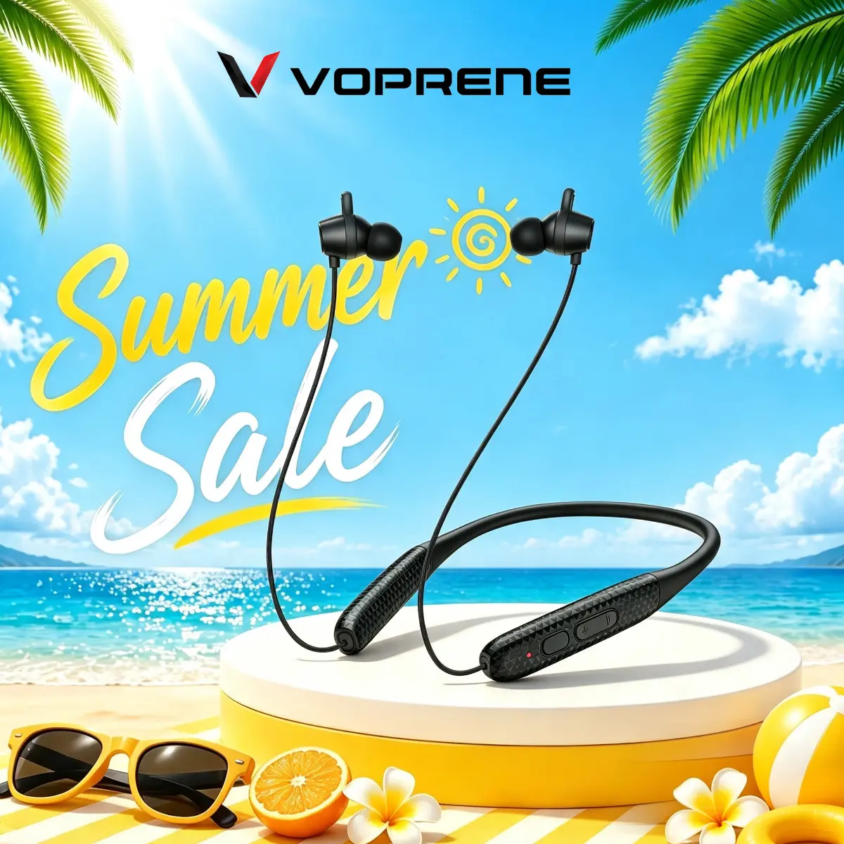 Voprene Neckband Bluetooth Earbuds - 48H Playtime Battery-Powered ANC Wireless Headphones, Silicone Memory Foam Fit, Water Resistant for Gym, Running