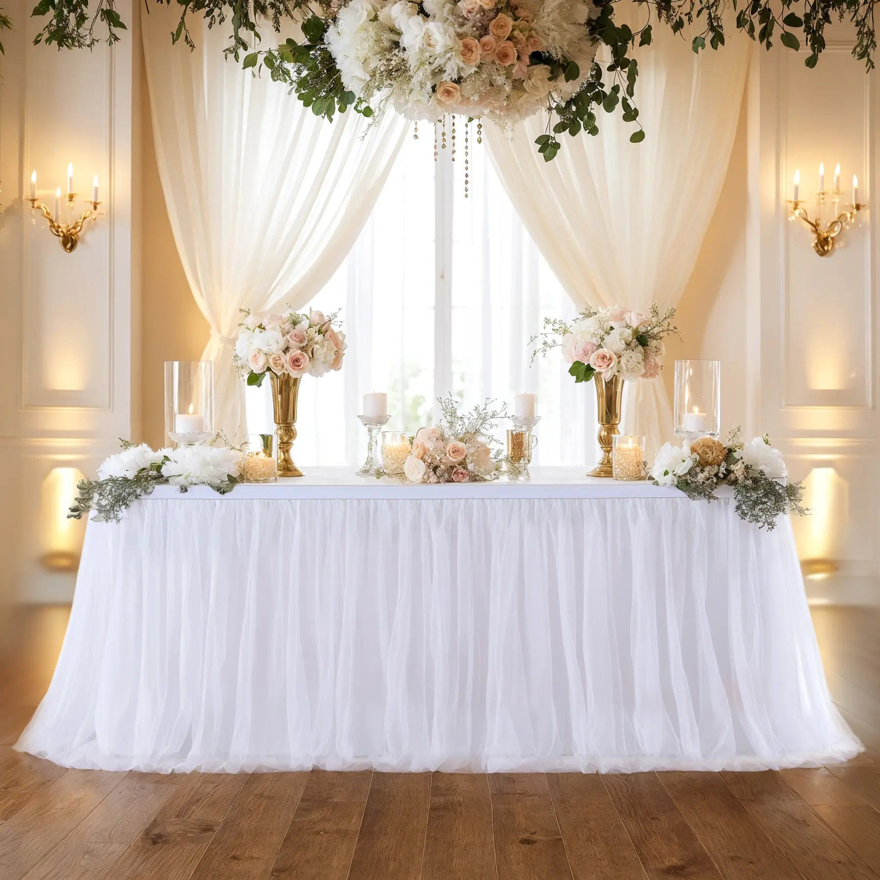 Polyester Front-Only Tutu Ruffle Table Skirt - 6/9FT Length, for Rectangle/Round Tables, Wedding/Birthday Party Decoration, Summer Sale, Mid Year Sale, Deals For You Day