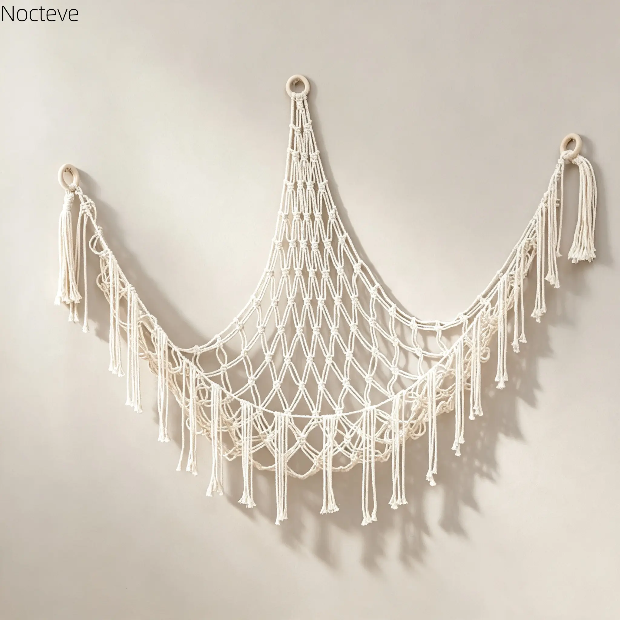 60 Inch Bohemian Hand-Woven Cotton Rope Toy Storage Hammock, Wall Hanging Corner Organizer Basket, Boho Decor for Bedroom, Dorm & Apartment Home Organization