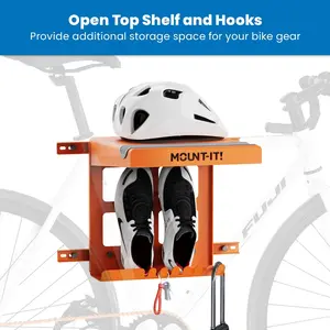 Mount-It! Bike Wall Mount with Top Shelf and Hooks for Road Bikes - For 2.2" Tube Diameter, 23.6" Handlebar Width, Bike Mount with Easy Installation on Wood Studs, Space Saving Bike Rack for Garage