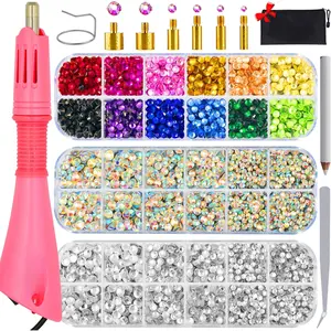 Hotfix Rhinestone Setter, Hot Fix Applicator Tool Bedazzler Kit with rhinestones, Kit, Hot Fixed Wand for Clothes Clothing Fabric Crafts, 5000 count, AB , Clear, 3  Sizes, Tips
