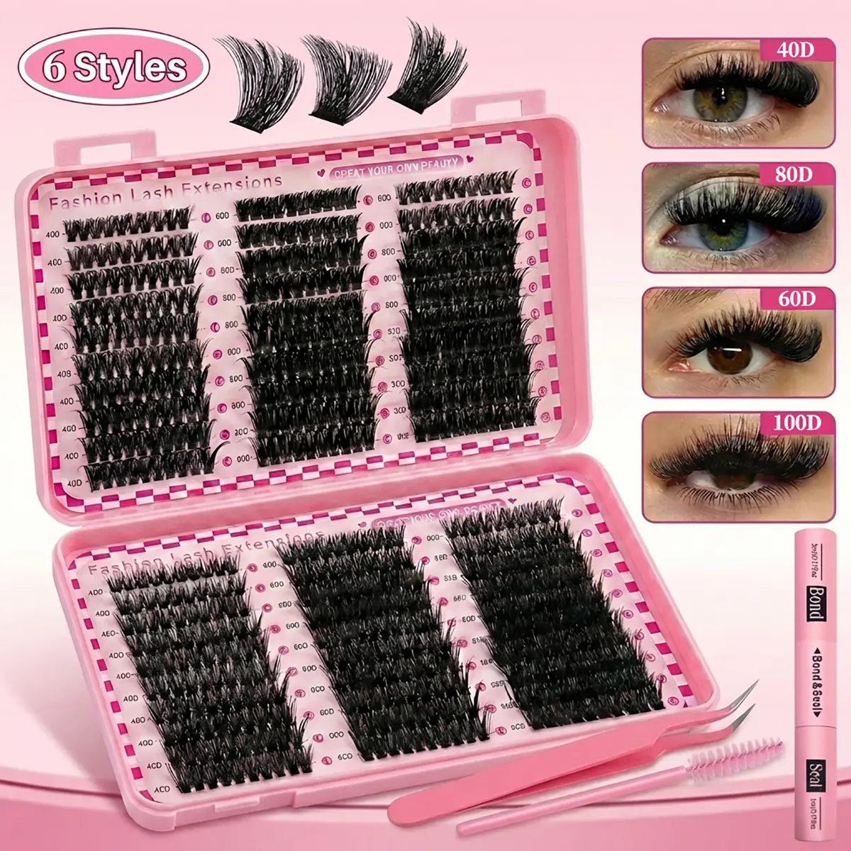 DIY Single False Eyelash- 600 strands(abundant quantity), D-shaped curled long style, mink fur texture| Thickness options: 0.07mm/0.10mm, black mixed pack. Even beginners can easily master it, naturally long and light, comfortable(without eye dam