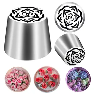 A Set of five Extra-Large Russian Piping Tips, Stainless Steel Rose Flower Piping Nozzles, Used for Decorating Cakes with Frosting, Flower Frosting Nozzles, Frosting Secrets, Cookies, And Desserts.