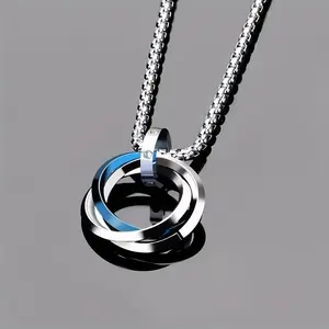 Fashionable And Handsome Interlocking Necklace, Men'S Hip-Hop Pendant Versatile Necklace, Cool And Trendy Three-Ring Ring Pendant Necklace Additions