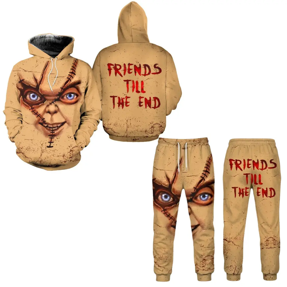 Chucky Halloween Hoodie & Sweatpants Set, Creepy Scar Face Doll Friends Till The End Horror Outfit, Gift for Horror Movie Lovers