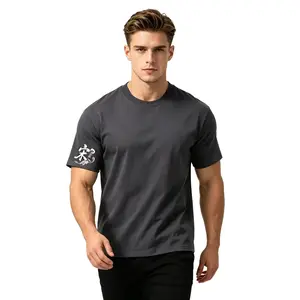 On Sale Men’s Charcoal Gray Sleeve Calligraphy Graphic T-Shirt, 100% Cotton with slight stretch, DTF cuff print short sleeve casual tee, sizes S–3XL, fast US shipping #GraphicTee #StreetwearFashion #MensTshirt #OrientalAesthetic Tropical Top Menswear