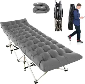 Camping Cot, Folding Camping Cot Bed for Adults Sleeping 600D Double Layer Oxford Portable Folding Outdoor Cots for Camping W/Soft Pad Carry Bag for Home Office Nap Beach Travel, Grey