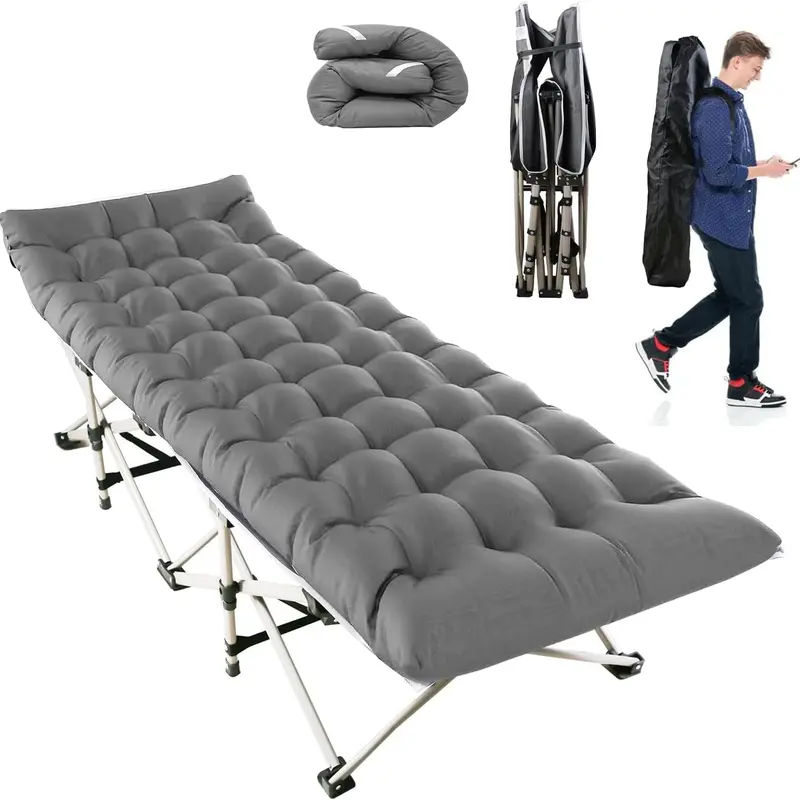 Camping Cot, Folding Camping Cot Bed for Adults Sleeping 600D Double Layer Oxford Portable Folding Outdoor Cots for Camping W/Soft Pad Carry Bag for Home Office Nap Beach Travel, Grey