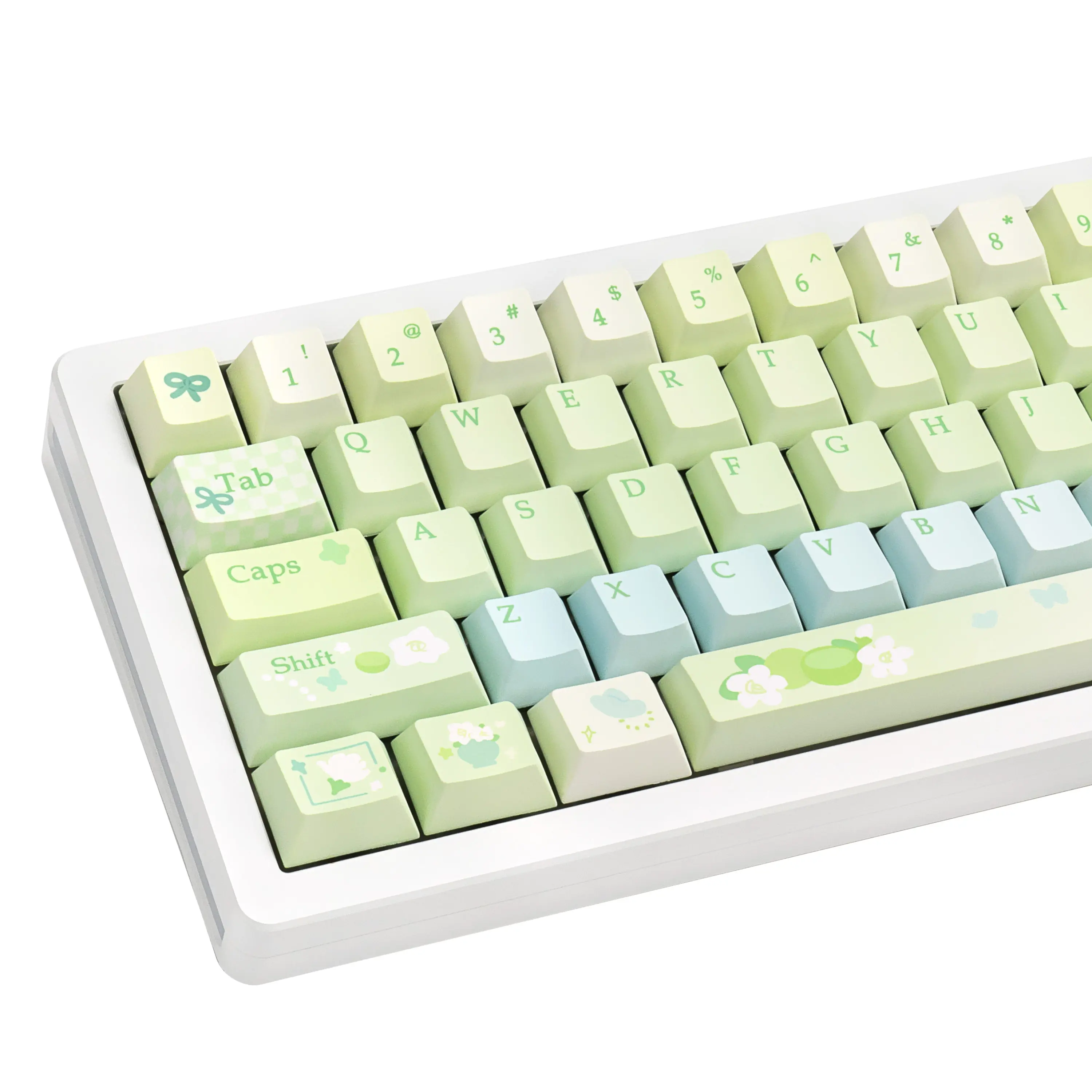 Green Grape PBT Keycap Set, Cherry Profile Smooth Glossy 5-Side Dye Sublimation Keycaps with Crisp Graphics, Fade-Resistant Vibrant Print, Compatible with 6.25U Spacebar & 61/64/68/75/84/87/104/108 Mechanical Keyboards