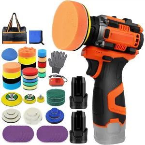 Brushless Cordless Polisher, 2 Variable Speed Mini Buffer Polisher (0-500/0-3000 RPM), 2Pcs 3.0Ah Batteries, 1/2/3" Backing Pads, 52 Accessories, Small Sander for Car Detailing/Buffing/Sanding/Waxing