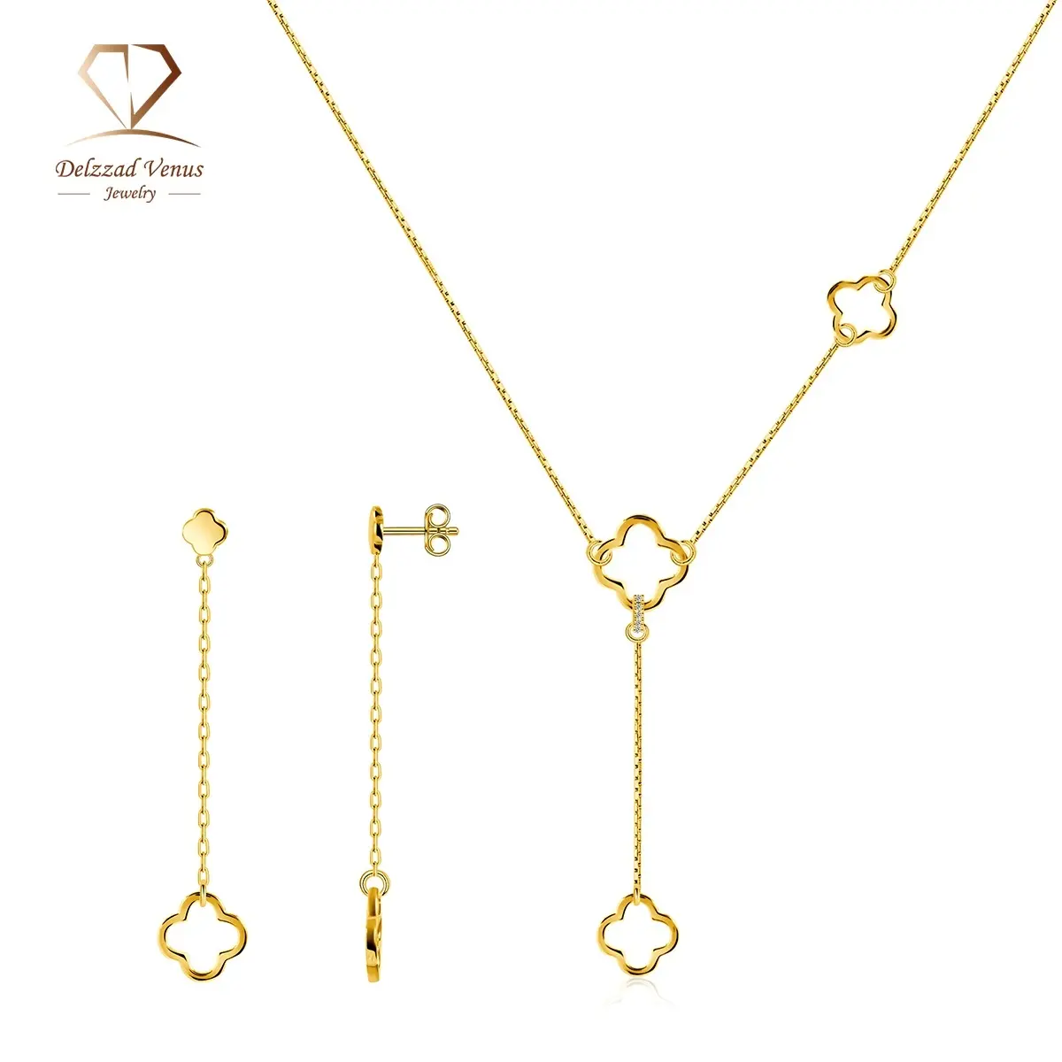 【Eden's Blessing Set】Delzzad Clover Dangle Earrings Necklace Golden Wish Duo Jewelry Set Synthetic Moissanite Necklace Earrings Moissanite Jewelry Set S925/Copper Perfect Birthday Wedding Engagement Anniversary Christmas Gift
