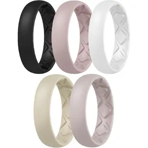 Women's Engagement Rings, Silicone Inner Arc Ergonomic Breathable Design with half sizes, Rubber Wedding Band Rings,5.5mm Wide-2mm Thick
