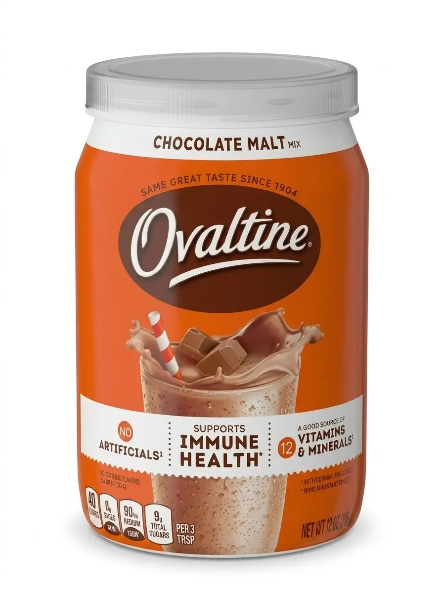 Ovaltine Chocolate Malt Powdered Drink Mix, 12 oz Canister, Hot or Cold Milk Drink Mix