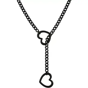 Gothic Necklace for Women Heart O-Ring Slip Chain Necklace Black Choker Necklaces Punk Rock Stainless Steel Cuban Long Chain Necklaces Adjustable Lariat Y-necklace undefined