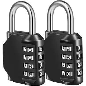 Combination Lock, 4 Digit Padlock for School Gym Sports Locker, Fence, Toolbox, Case, Hasp Cabinet Storage (2 Pack, Black)
