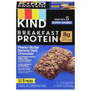 KIND Breakfast Protein Bars, Peanut Butter Banana Dark Chocolate, Healthy Snacks, Gluten Free, 8g Protein, 6 Count Sweet