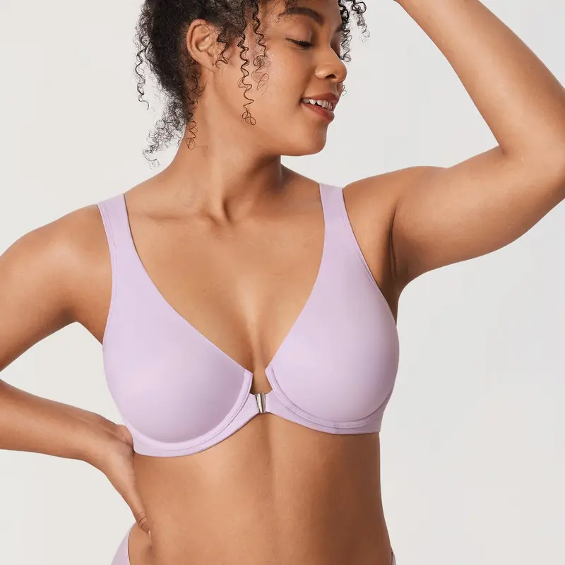 Underwire Unlined Front Closure Bra Posture Back Support Full Coverage Seamless Plunge Bra #Live