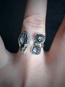SIZE 7  High Vibration! Meteorite Campo Del Cielo Argentina silver ring, Meteorite silver ring