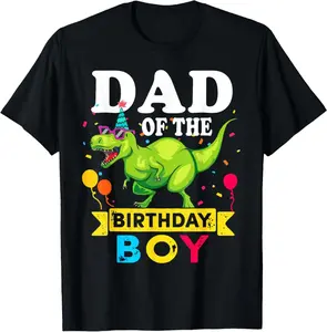 100% Cotton Dad of the Birthday T-Rex RAWR Dinosaur Birthday T-Shirt