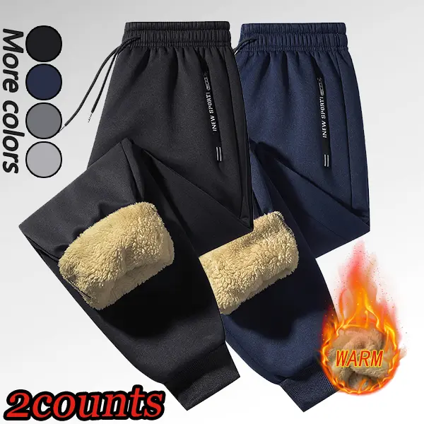 Men's Casual Loose Fit Thickened Warm Fleece Lined Sweatpants with Elastic Ankles