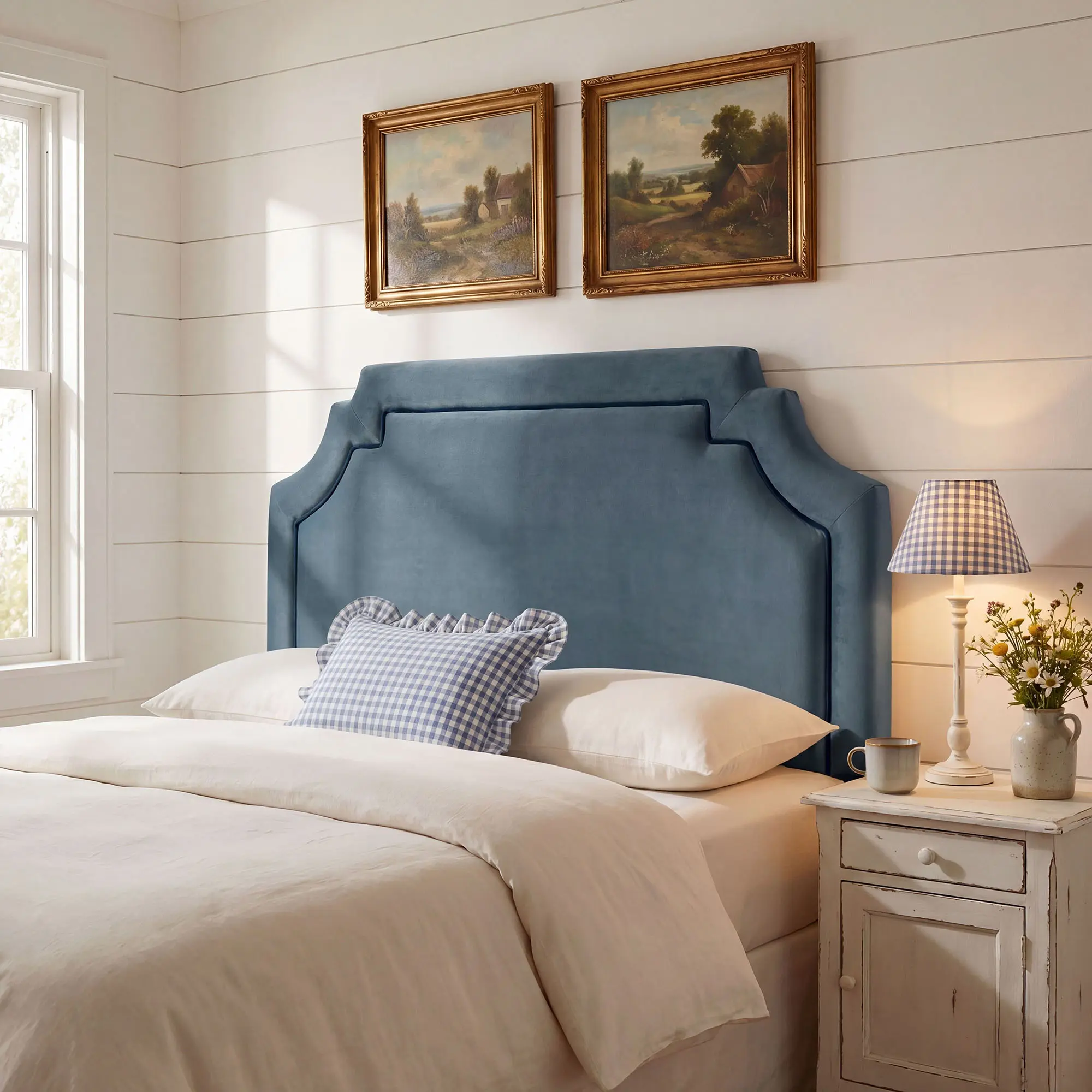 Magnolia Stain-Resistant Performance Velvet Full Size Headboard in Cadet Blue Midnight