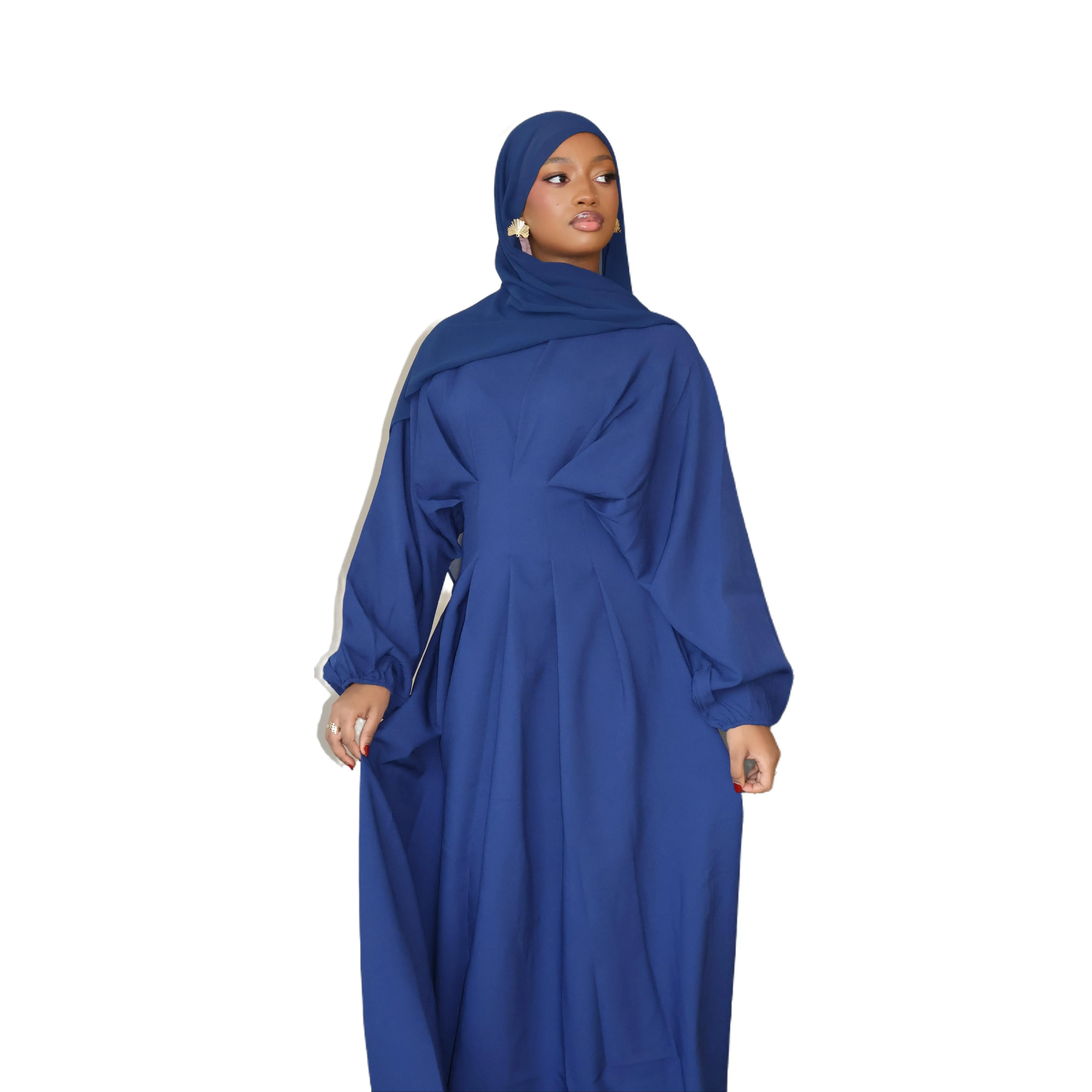 Women's Pleated A-Line Maxidress - Modest Muslim Formal Attire with High Neck, Balloon Sleeves, Lightweight Woven Fabric, Full Coverage, Modesty, Maxidresswomen, Dresses for Women, Formal Dresses, Muslim Outfits, Soft Fabric