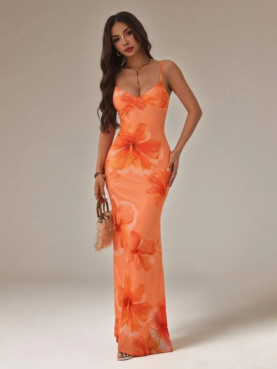 HERMIA Hibiscus Floral Print Tropical Beach Dress Women Summer Petite Sexy Music Festival Hawaiian Sundress