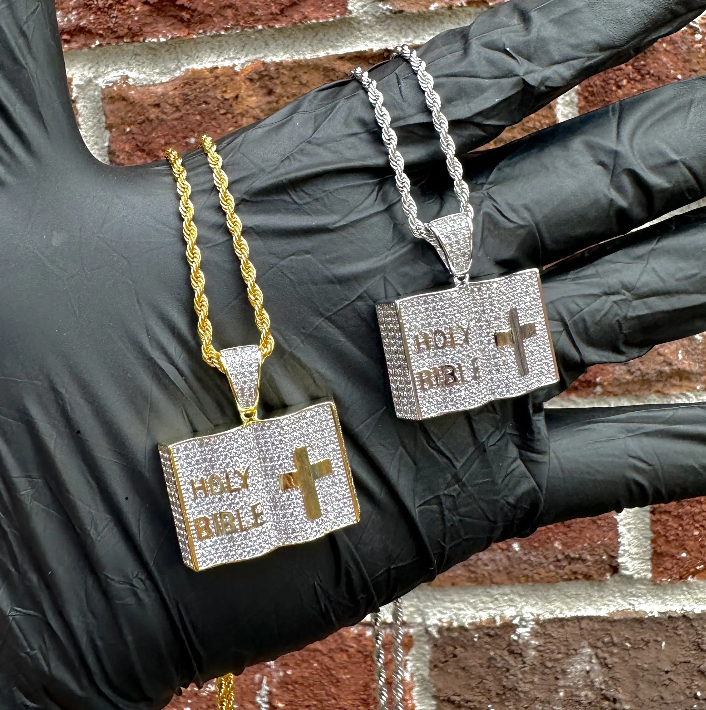18k Gold/White Gold ICED-OUT Diamond Holy Bible Pendant Necklace