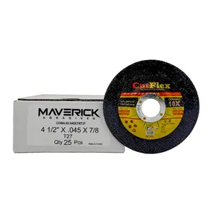 Maverick Abrasives | Cut Off Wheel 4.5" x .045" x 7/8" Type 27 Depressed Center - 25 Pack - Ultra-Thin Metal & Stainless Cutting - Fast, Cool Cuts - 4-1/2" Angle Grinder Compatible