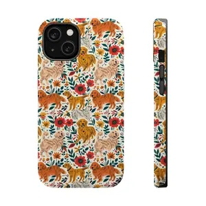 Golden Retriever Goldie Dogs Floral Magnetic Tough Phone Case, Tough Cover For iPhone Ideal Gift For Everyone